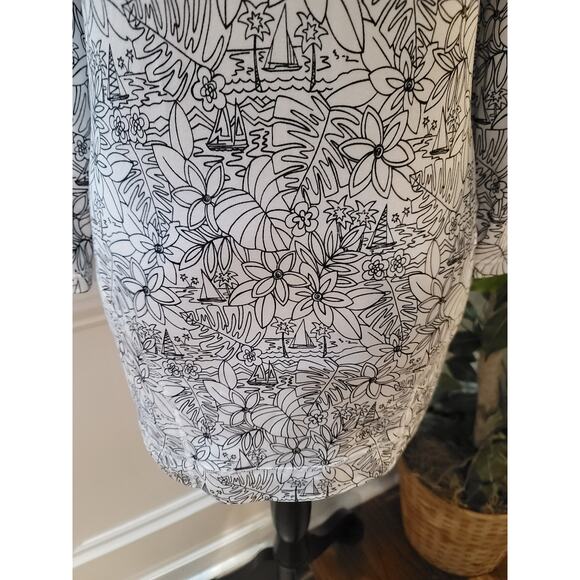 Chicos Weekends Tunic Top Womens Size 1 White Black Floral Print Stretch - Picture 5 of 12